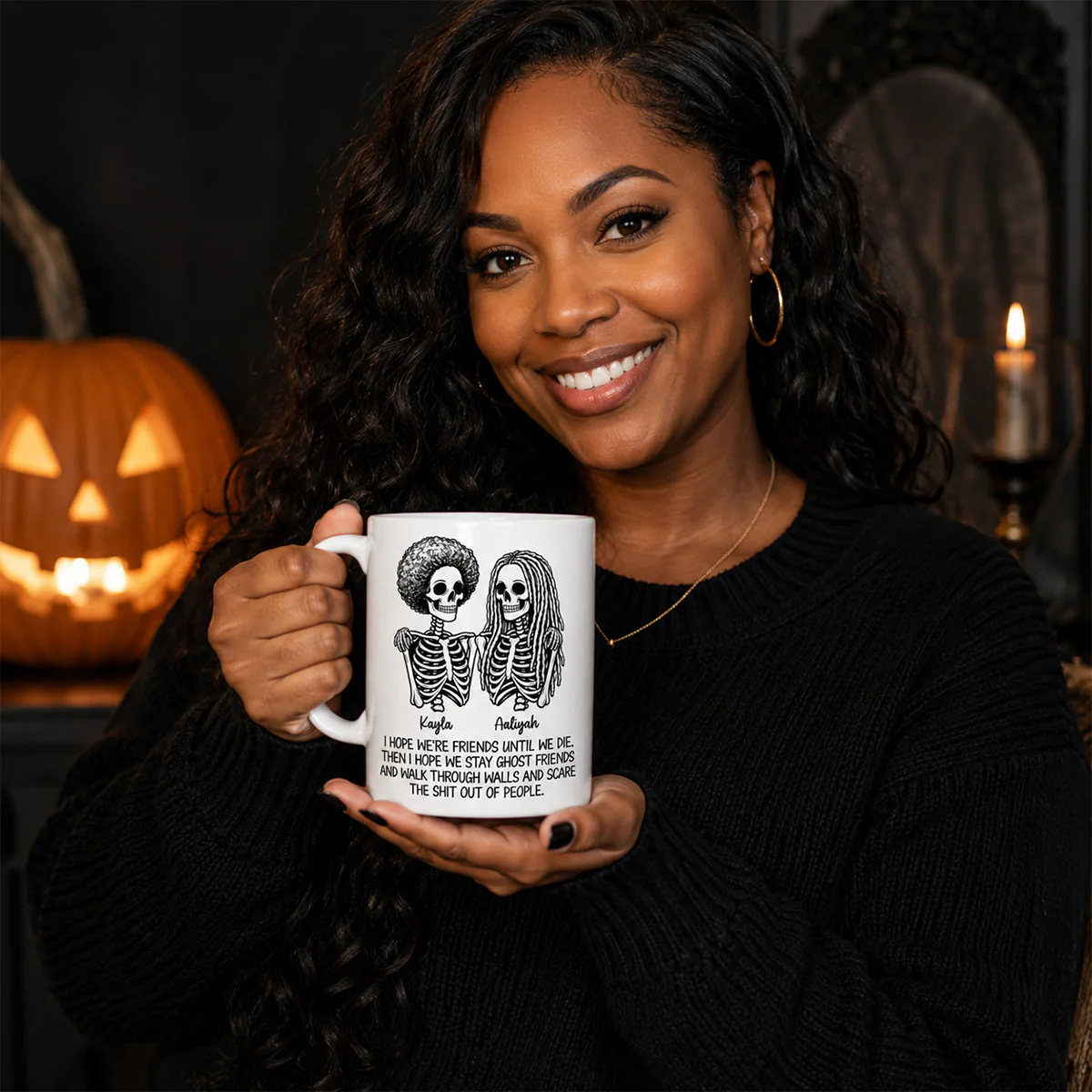 Skeleton Besties Until We Die - Personalized Mug - Funny Work Bestie Gift, Halloween Keepsake For Best Friends - Image 4