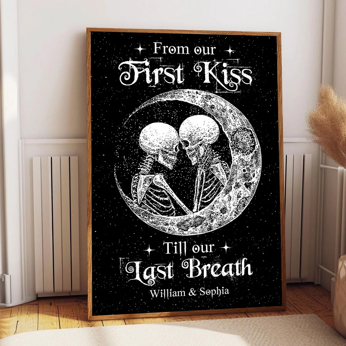 Skeleton Skull Couple I Love You To The Moon And Back Personalized Vertical Poster, Gothic Home Decoration - Image 4