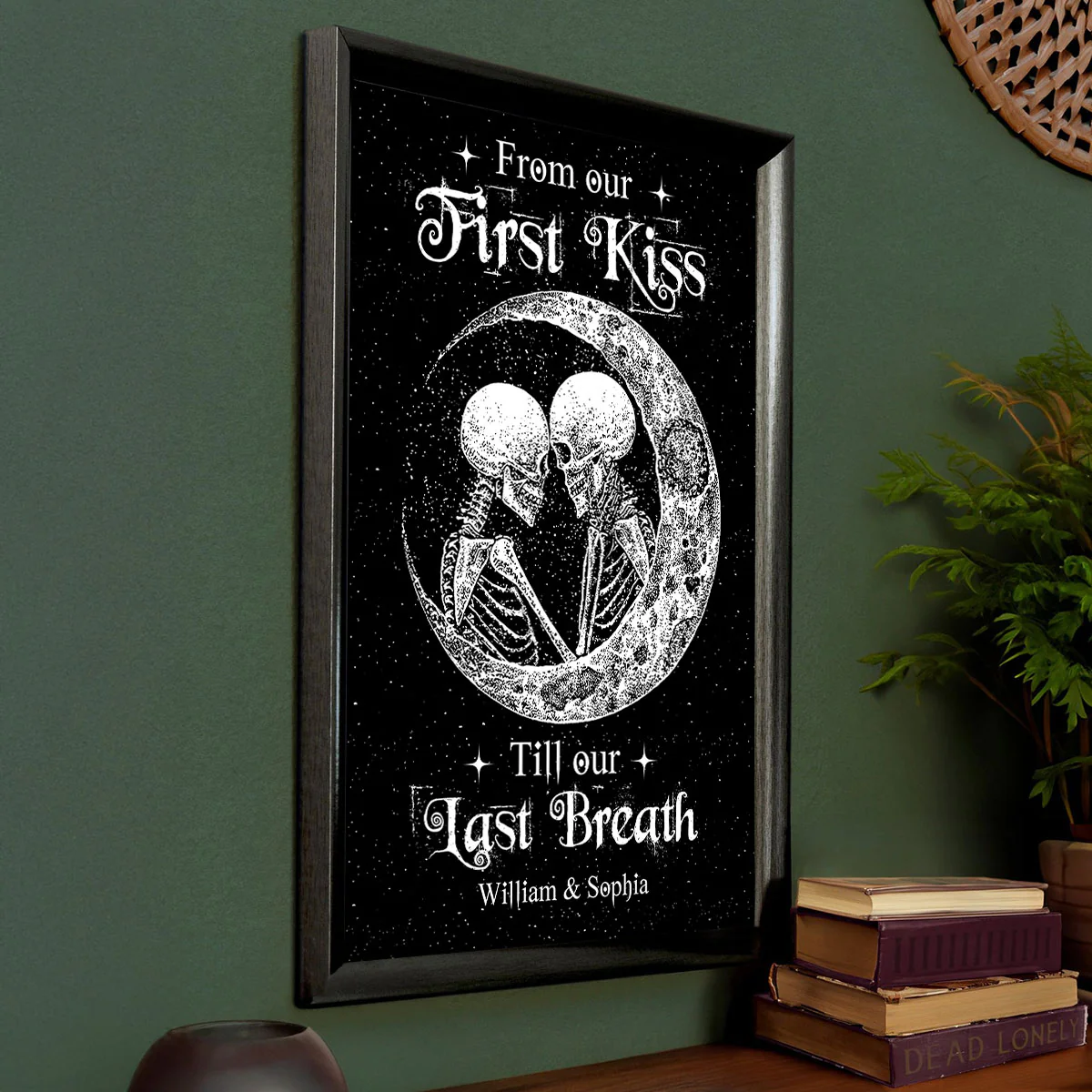 Skeleton Skull Couple I Love You To The Moon And Back Personalized Vertical Poster, Gothic Home Decoration - Image 5