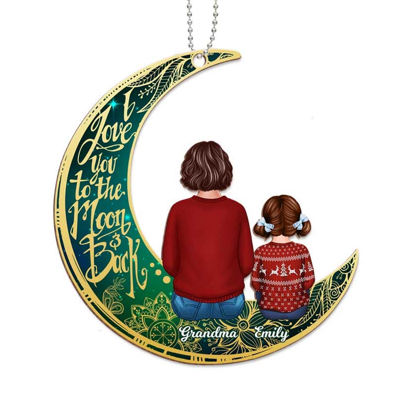 Sky Moon Grandma Grandkids Personalized Christmas Wooden Ornament
