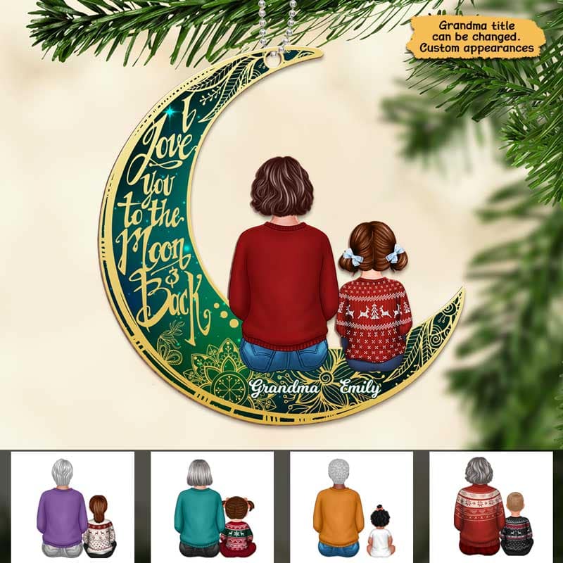 Sky Moon Grandma Grandkids Personalized Christmas Wooden Ornament - Image 3
