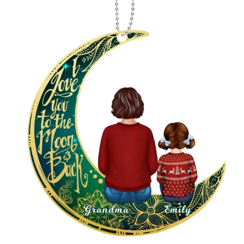 Sky Moon Grandma Grandkids Personalized Christmas Wooden Ornament - Image 4