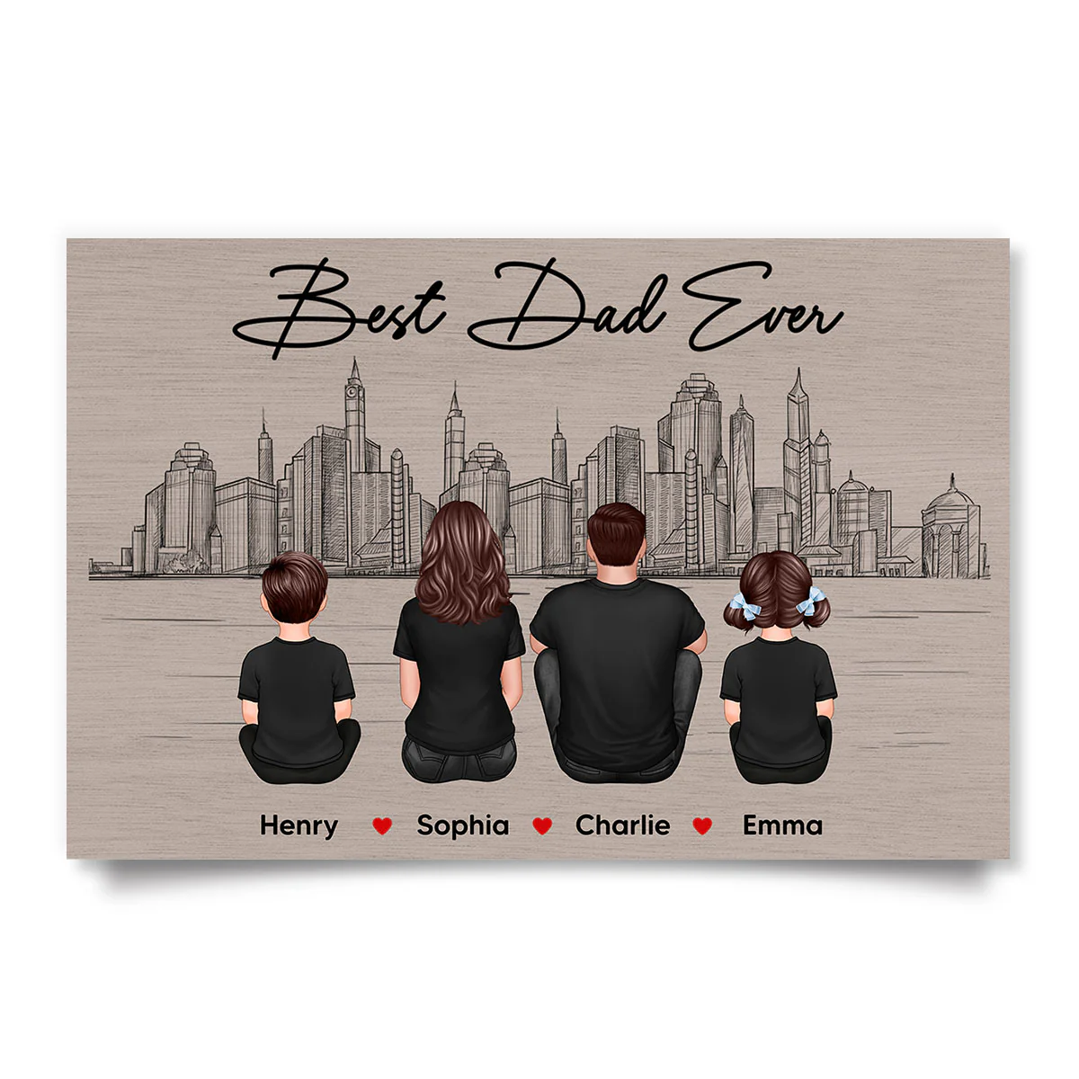 Skyline Family Sitting Back View Personalize Poster, Father's Day gift for Husband, for Dad, for Grandpa - Image 3