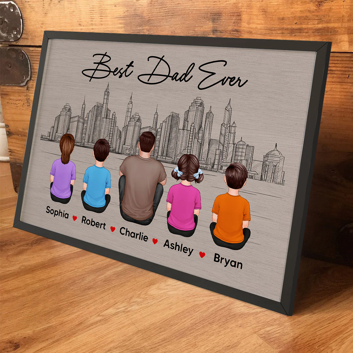 Skyline Family Sitting Back View Personalize Poster, Father's Day gift for Husband, for Dad, for Grandpa - Image 4