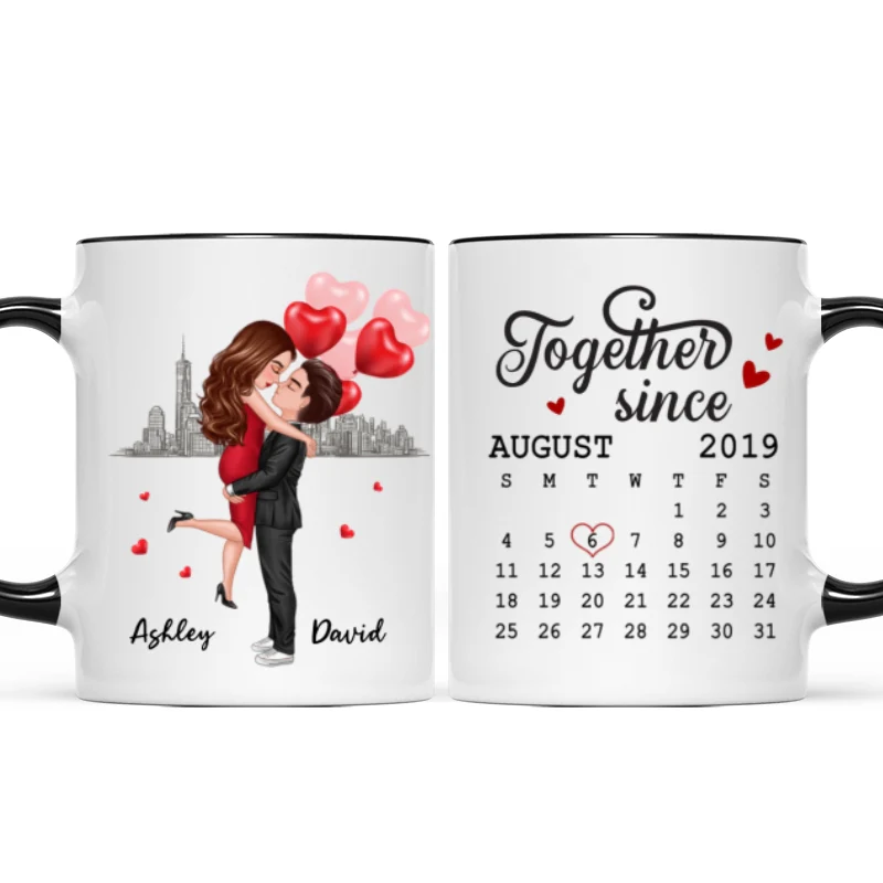 Skyline Doll Couple Hugging Kissing Calendar Anniversary Date Personalized Mug - Image 6
