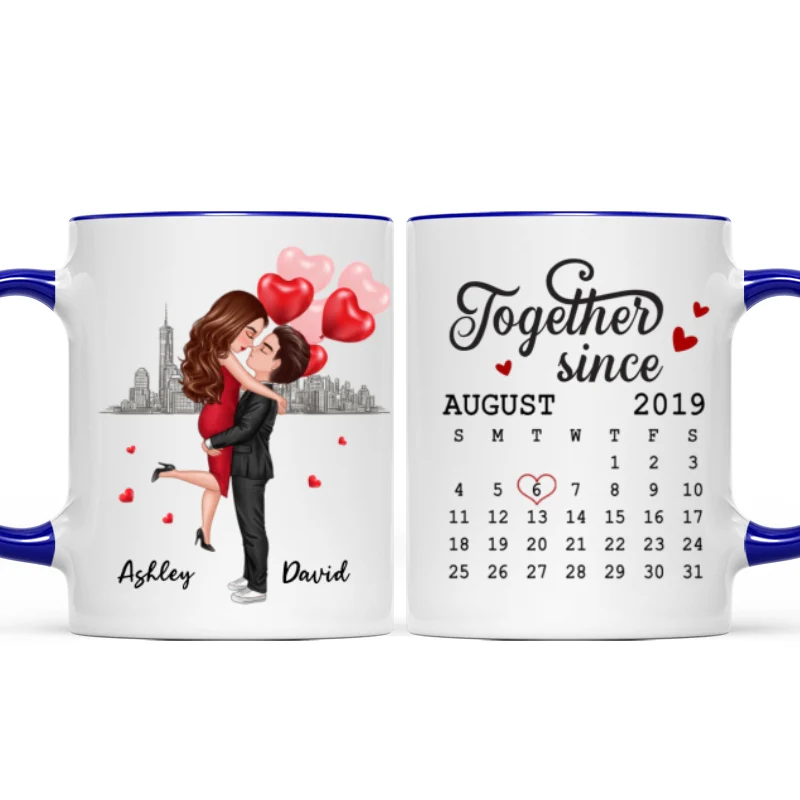 Skyline Doll Couple Hugging Kissing Calendar Anniversary Date Personalized Mug - Image 7