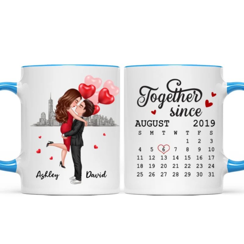 Skyline Doll Couple Hugging Kissing Calendar Anniversary Date Personalized Mug - Image 9