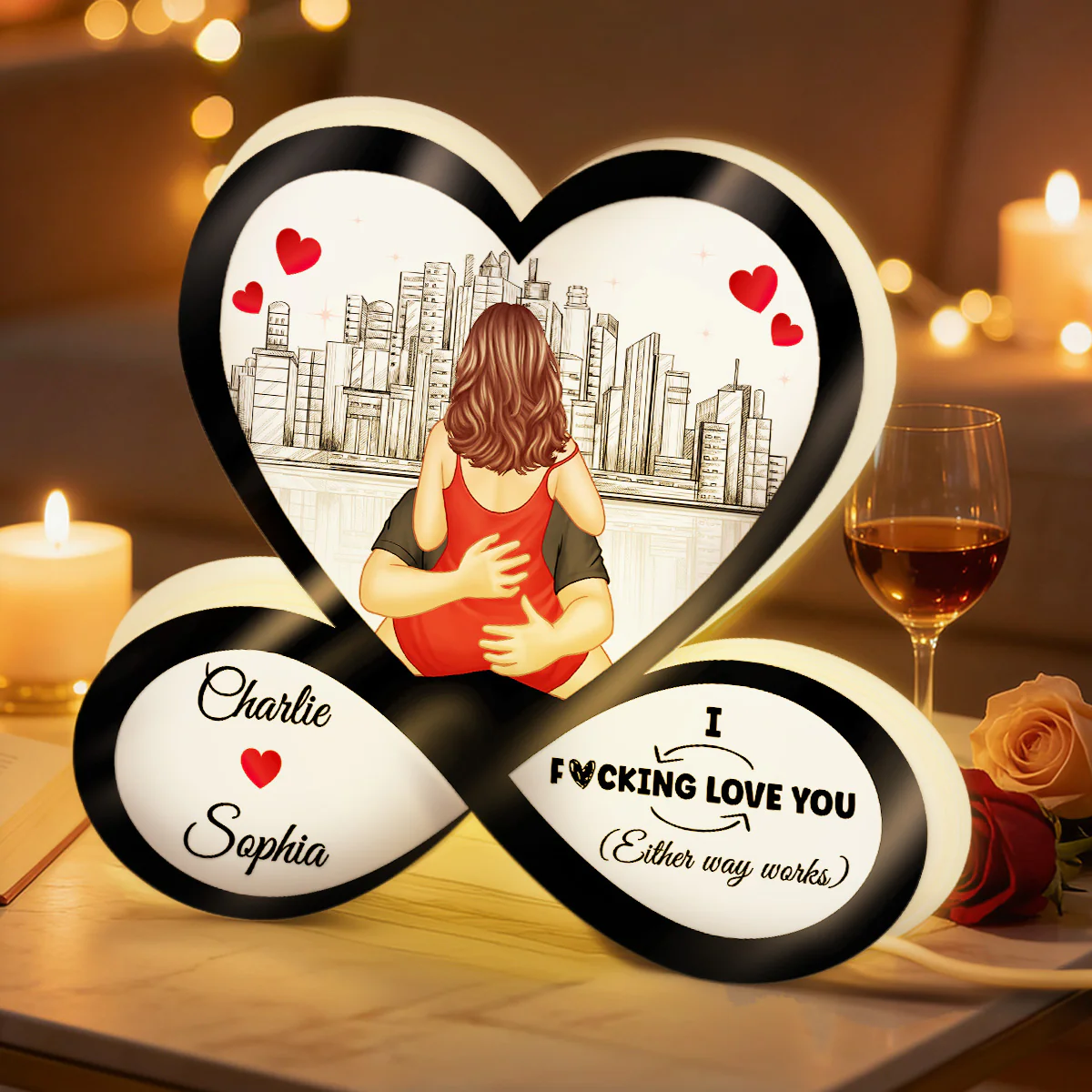Skyline Infinity Heart Funny Romantic Couple - Personalized Light Box - Gift For Couple - Image 2