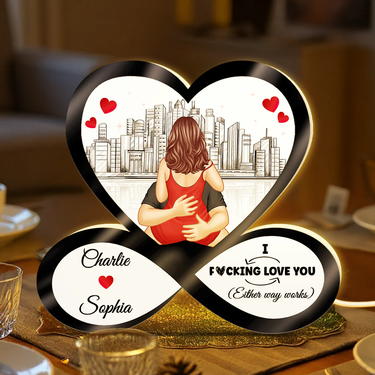 Skyline Infinity Heart Funny Romantic Couple - Personalized Light Box - Gift For Couple - Image 4