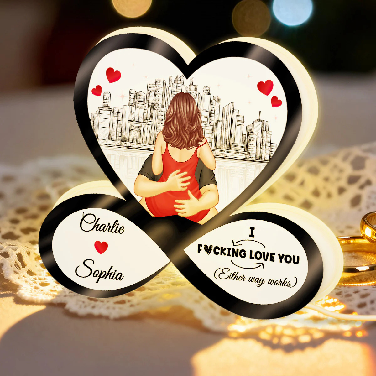 Skyline Infinity Heart Funny Romantic Couple - Personalized Light Box - Gift For Couple - Image 6