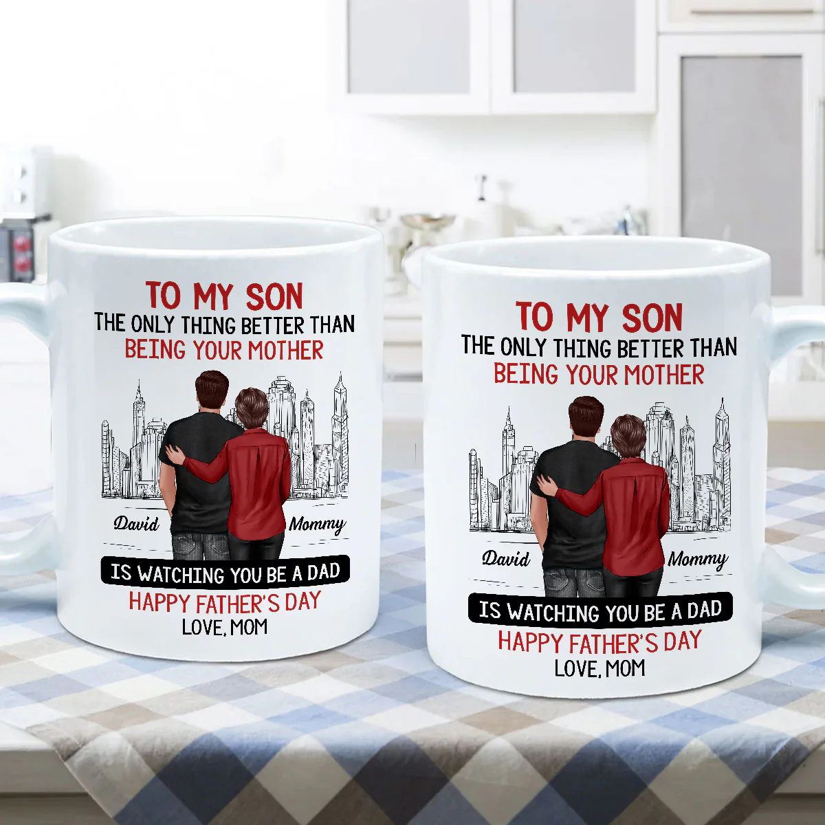 Skyline To My Son From Mom Happy Father‘s Day Personalized Mug - Image 5
