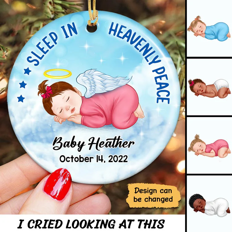 Sleep In Heavenly Infant Loss Stillborn Miscarriage Keepsake Memorial Personalized Circle Ornament - Image 2