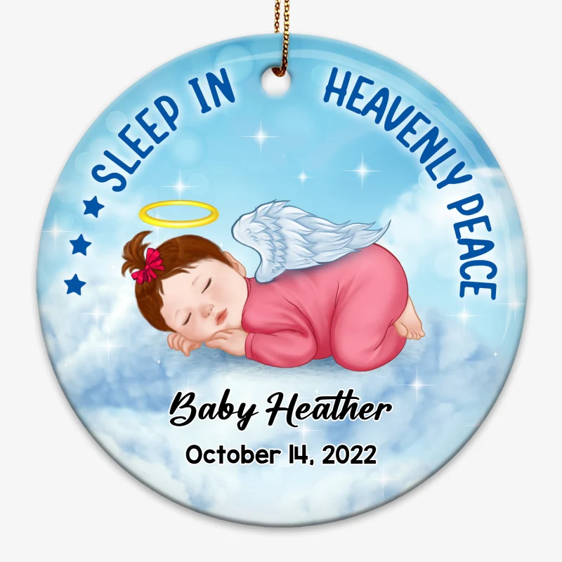 Sleep In Heavenly Infant Loss Stillborn Miscarriage Keepsake Memorial Personalized Circle Ornament - Image 3