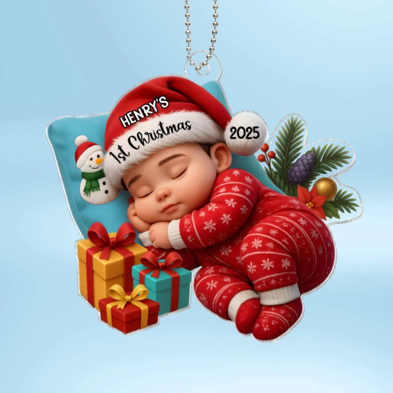 Sleeping Baby in Christmas Cheer Personalized Acrylic Ornament, Baby's 1st Christmas Keepsake, Baby Gift from Grandparents - Image 11