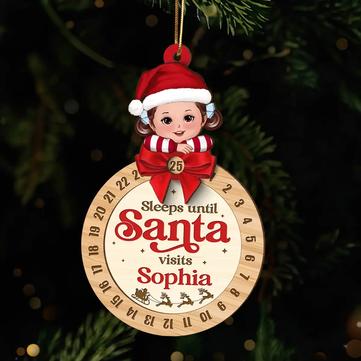 Sleeps Till Santa Visits Cute Doll Kid Personalized Countdown Ornament, Christmas Gift For Daughter Son Granddaughter Grandson - Image 2