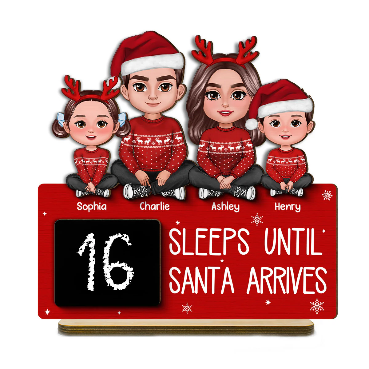 Sleeps Until Santa Arrives Family Christmas Decor Personalized 2-Layer Standing Wooden Plaque - Image 2