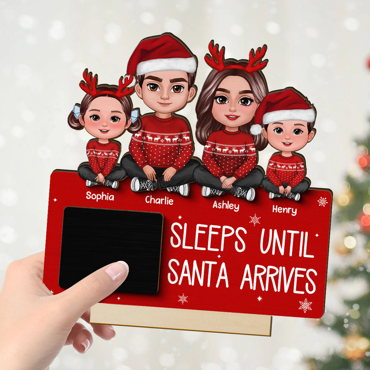 Sleeps Until Santa Arrives Family Christmas Decor Personalized 2-Layer Standing Wooden Plaque - Image 4