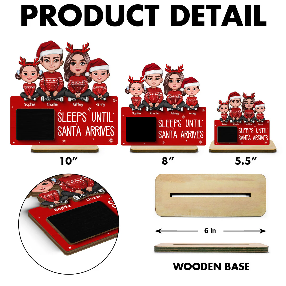 Sleeps Until Santa Arrives Family Christmas Decor Personalized 2-Layer Standing Wooden Plaque - Image 6