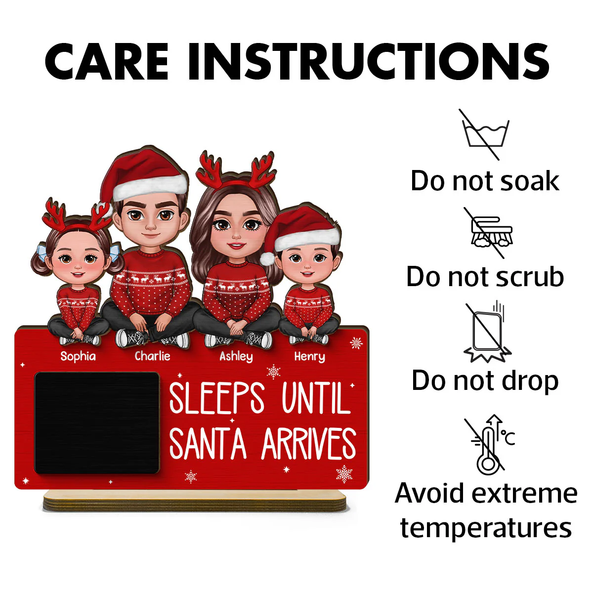 Sleeps Until Santa Arrives Family Christmas Decor Personalized 2-Layer Standing Wooden Plaque - Image 7
