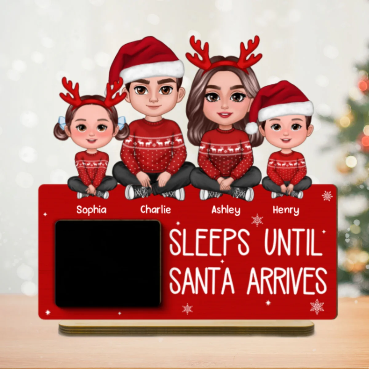 Sleeps Until Santa Arrives Family Christmas Decor Personalized 2-Layer Standing Wooden Plaque - Image 8