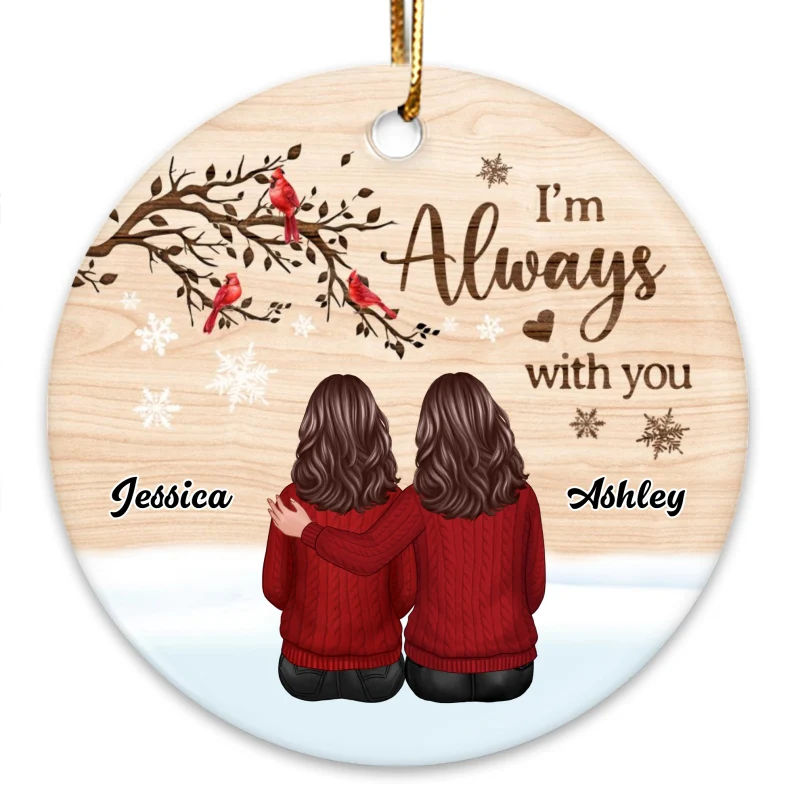 Snow Background Back View Family Memorial Personalized Circle Ornament - Image 3