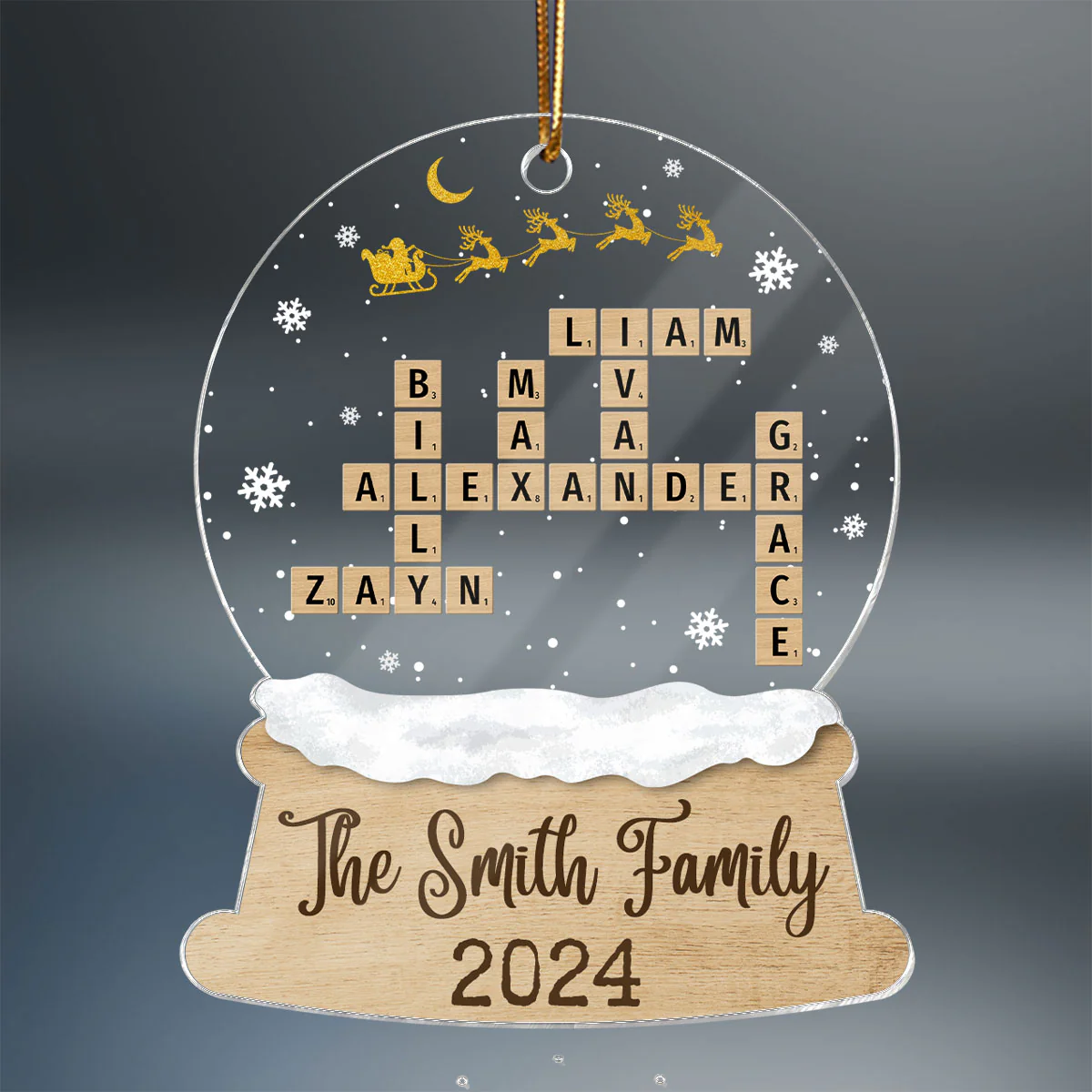 Snow Globe Christmas Sleigh Family Puzzle Crossword Personalized Acrylic Ornament, Christmas Gift For Family - Image 2