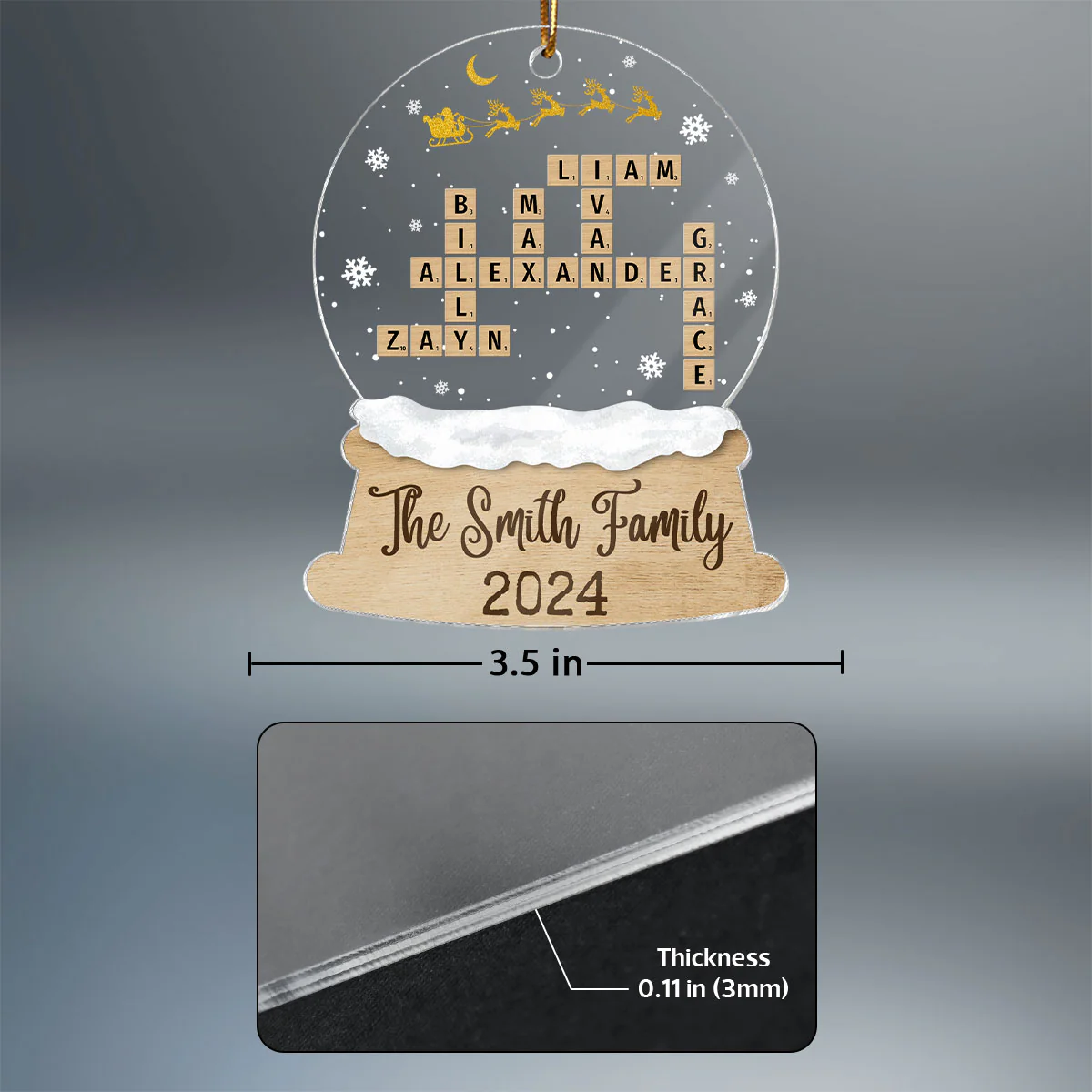 Snow Globe Christmas Sleigh Family Puzzle Crossword Personalized Acrylic Ornament, Christmas Gift For Family - Image 7