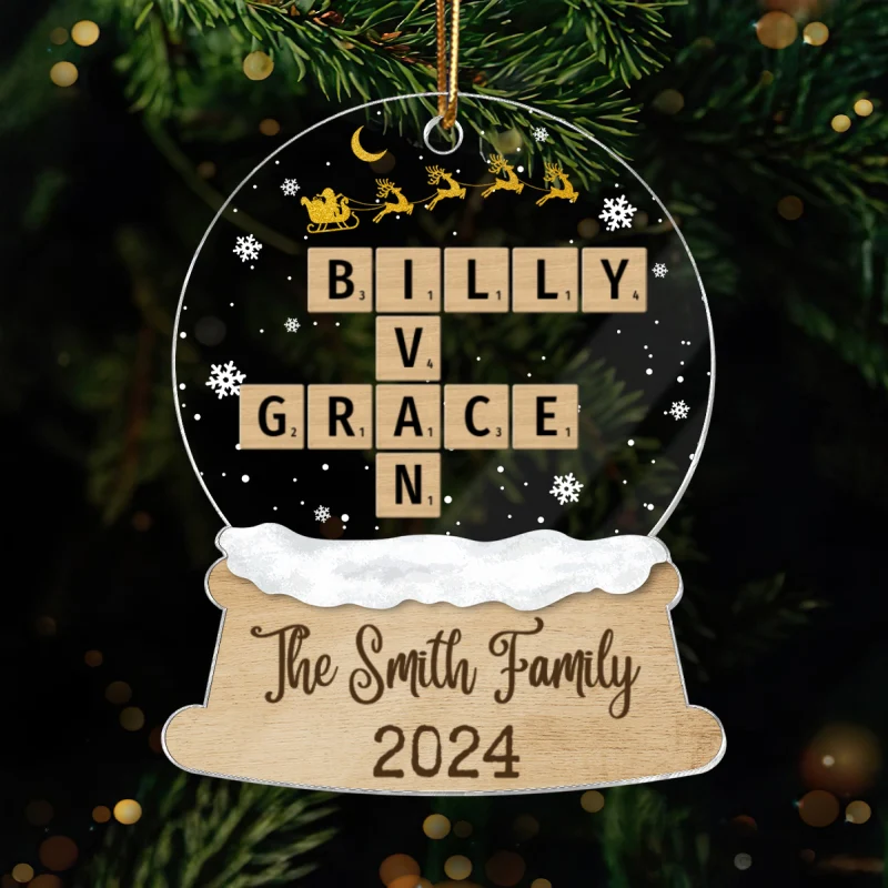 Snow Globe Christmas Sleigh Family Puzzle Crossword Personalized Acrylic Ornament, Christmas Gift For Family - Image 8