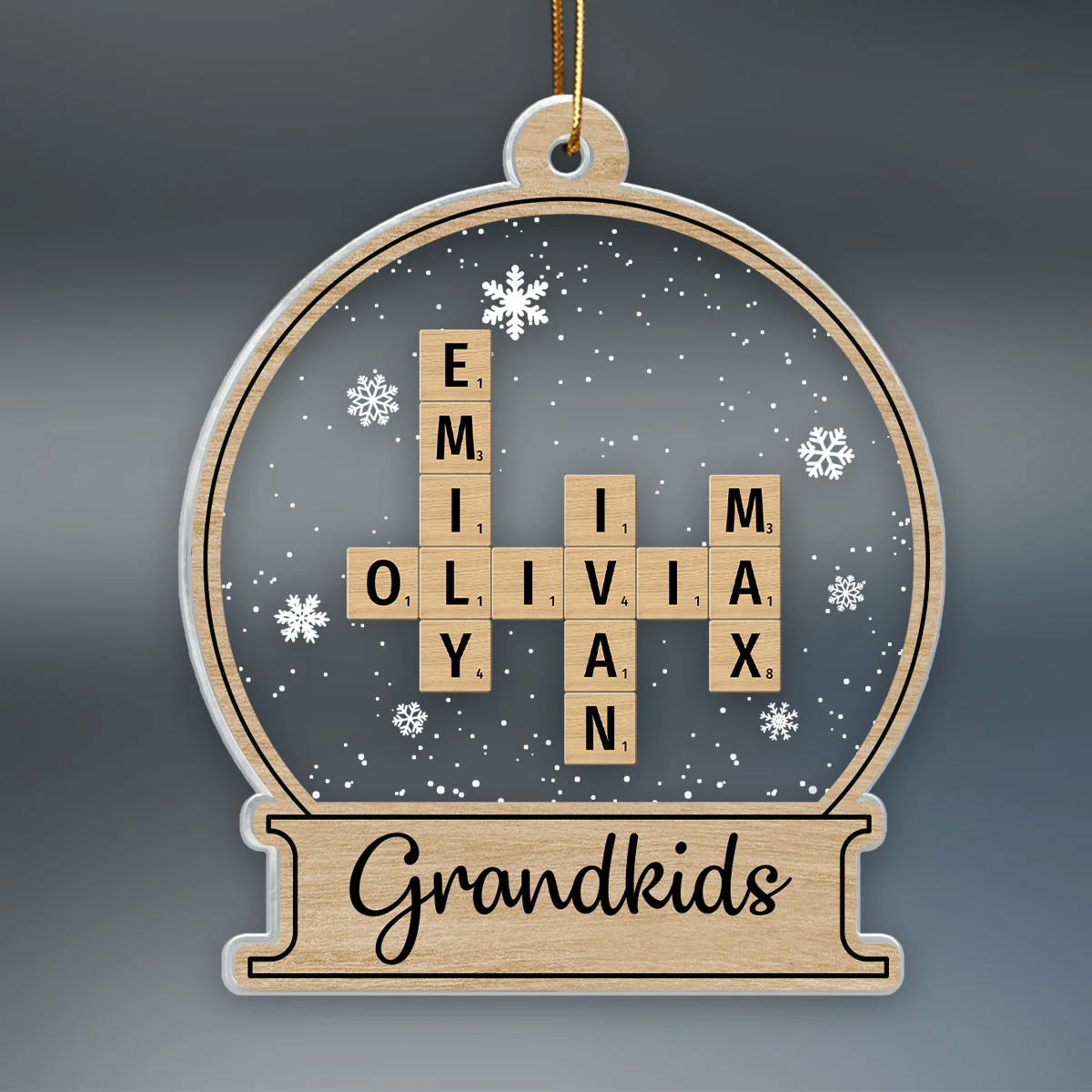 Snow Globe Grandkids Crossword Puzzle Personalized Acrylic Ornament, Christmas Gift For Grandma, Grandpa, Granddaughter, Grandson - Image 2