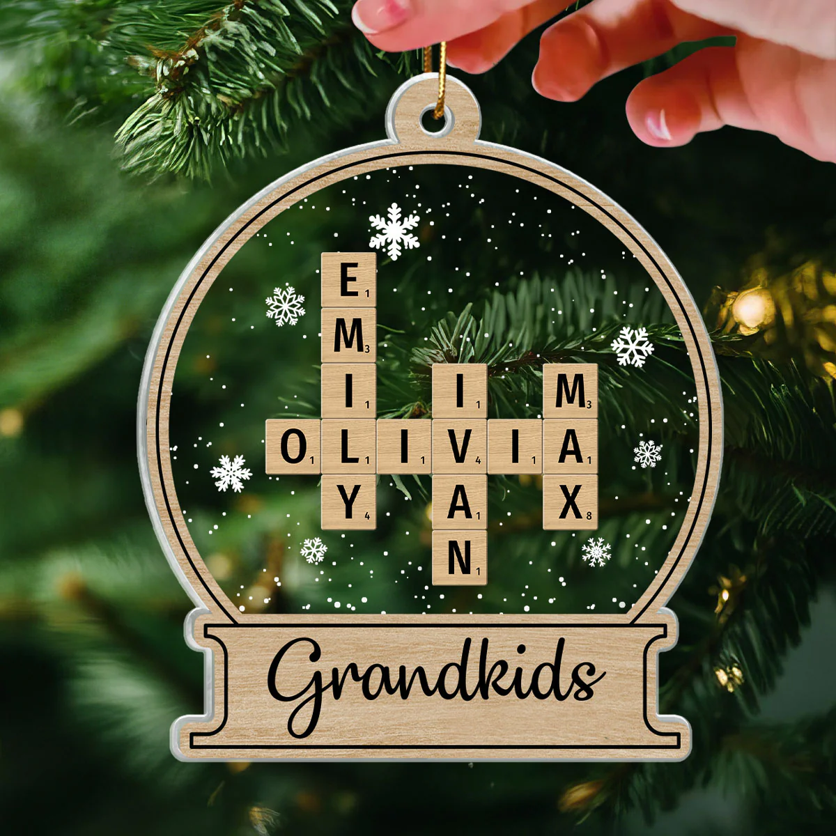 Snow Globe Grandkids Crossword Puzzle Personalized Acrylic Ornament, Christmas Gift For Grandma, Grandpa, Granddaughter, Grandson - Image 3