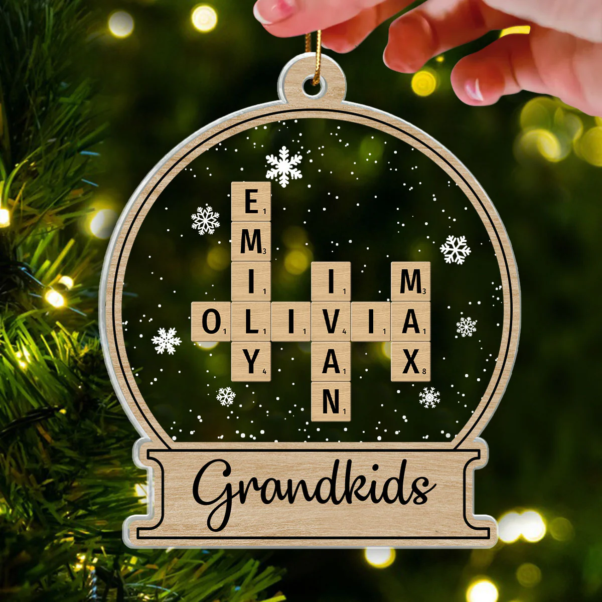 Snow Globe Grandkids Crossword Puzzle Personalized Acrylic Ornament, Christmas Gift For Grandma, Grandpa, Granddaughter, Grandson - Image 4