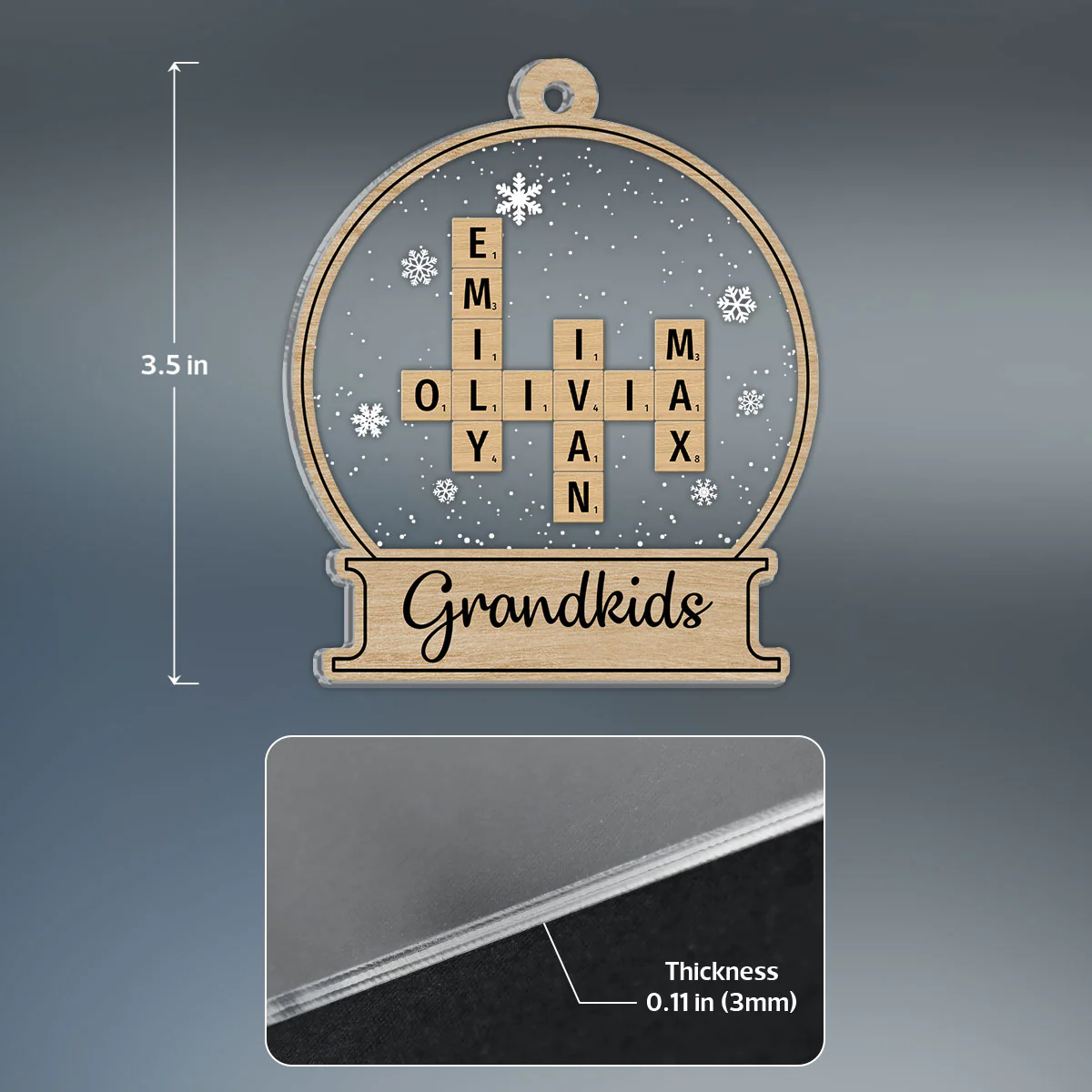 Snow Globe Grandkids Crossword Puzzle Personalized Acrylic Ornament, Christmas Gift For Grandma, Grandpa, Granddaughter, Grandson - Image 5