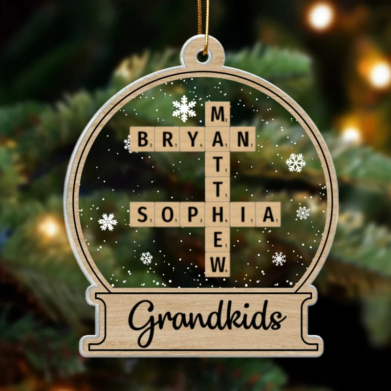 Snow Globe Grandkids Crossword Puzzle Personalized Acrylic Ornament, Christmas Gift For Grandma, Grandpa, Granddaughter, Grandson - Image 6