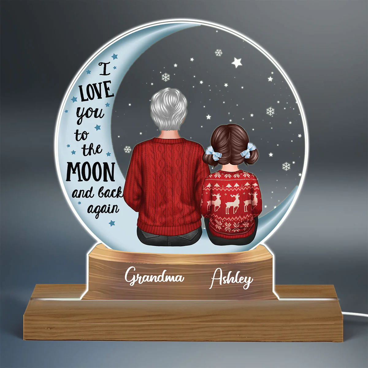 Snow Globe Grandma Grandkids On Moon Personalized Acrylic Custom Shape LED Night Light - Image 3