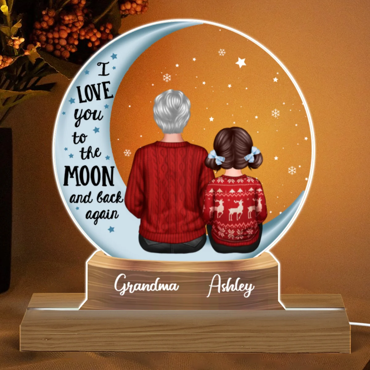 Snow Globe Grandma Grandkids On Moon Personalized Acrylic Custom Shape LED Night Light - Image 5