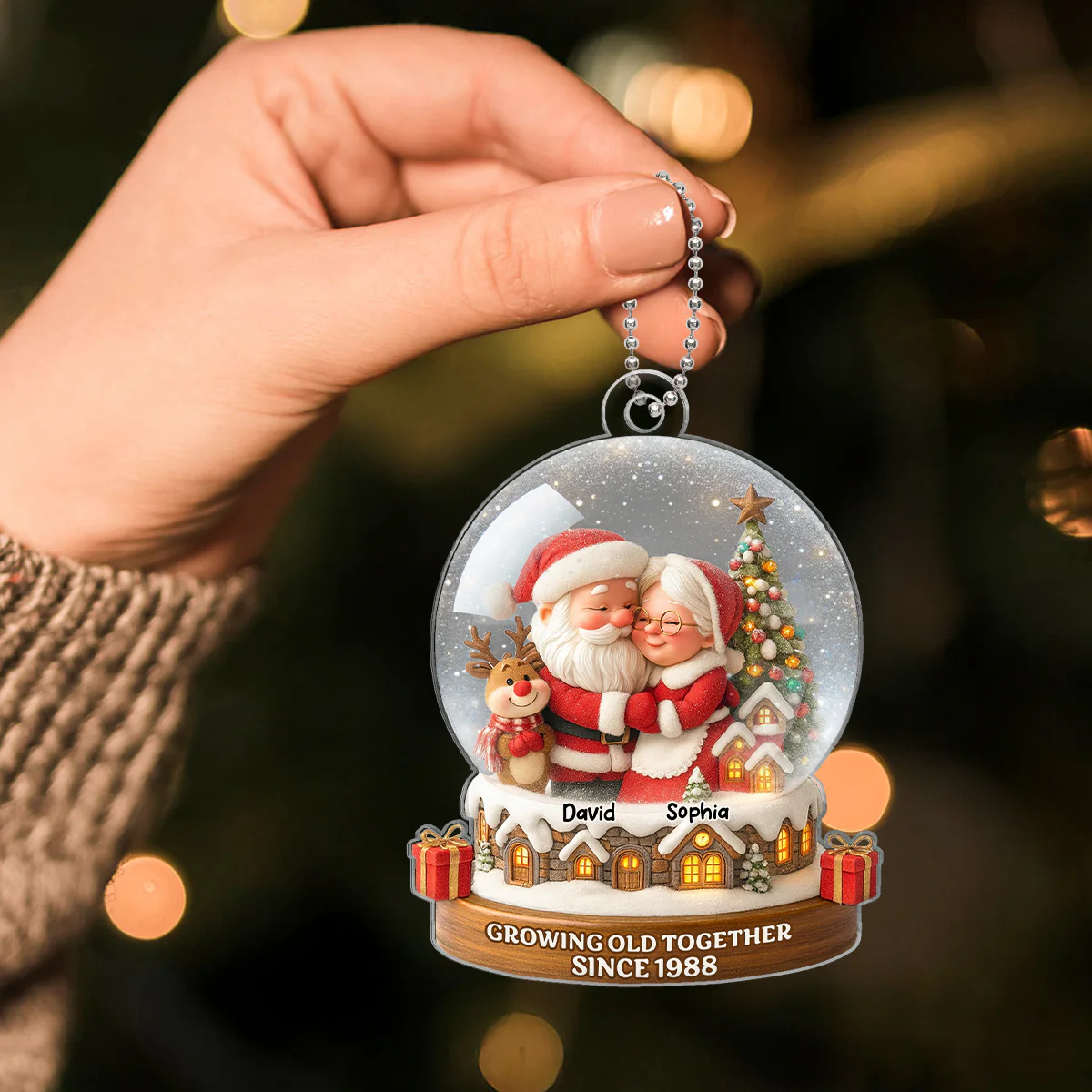 Snow Globe Santa Couple Growing Old Together Personalized Acrylic Ornament, 3D Effect, Christmas Gift for him, Gift for her - Image 2