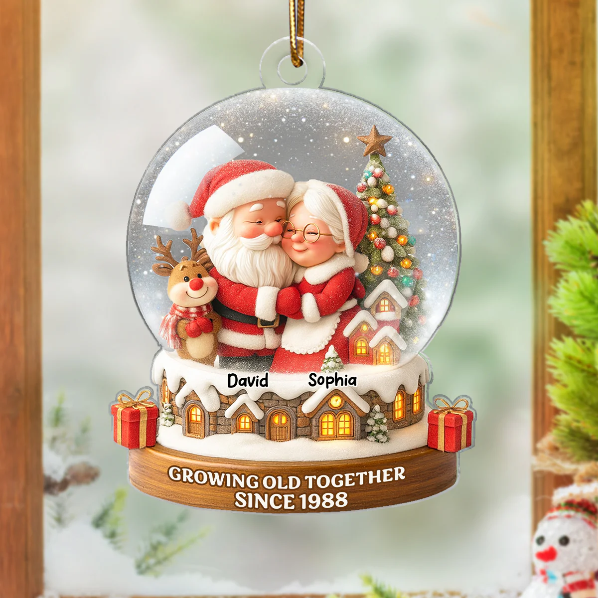 Snow Globe Santa Couple Growing Old Together Personalized Acrylic Ornament, 3D Effect, Christmas Gift for him, Gift for her - Image 3