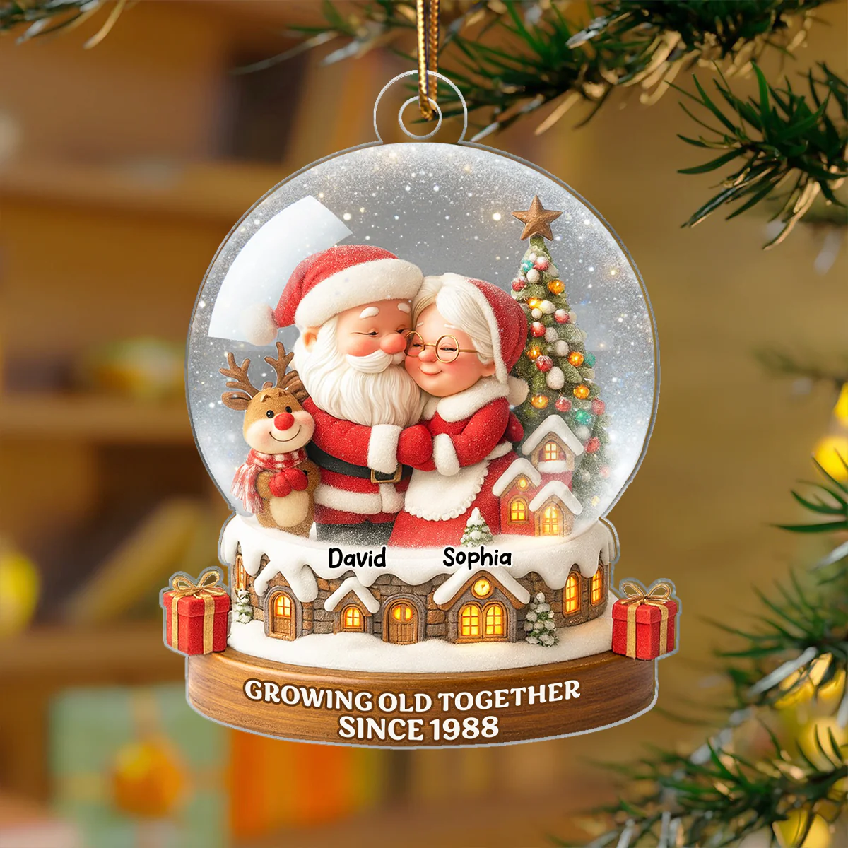 Snow Globe Santa Couple Growing Old Together Personalized Acrylic Ornament, 3D Effect, Christmas Gift for him, Gift for her - Image 4