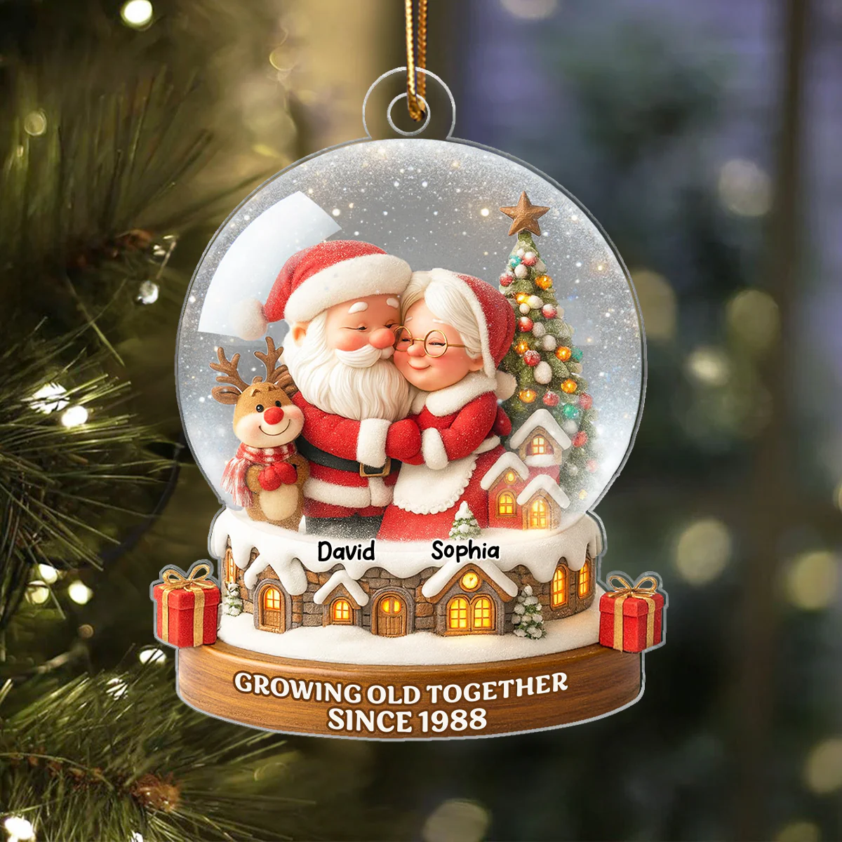 Snow Globe Santa Couple Growing Old Together Personalized Acrylic Ornament, 3D Effect, Christmas Gift for him, Gift for her - Image 6
