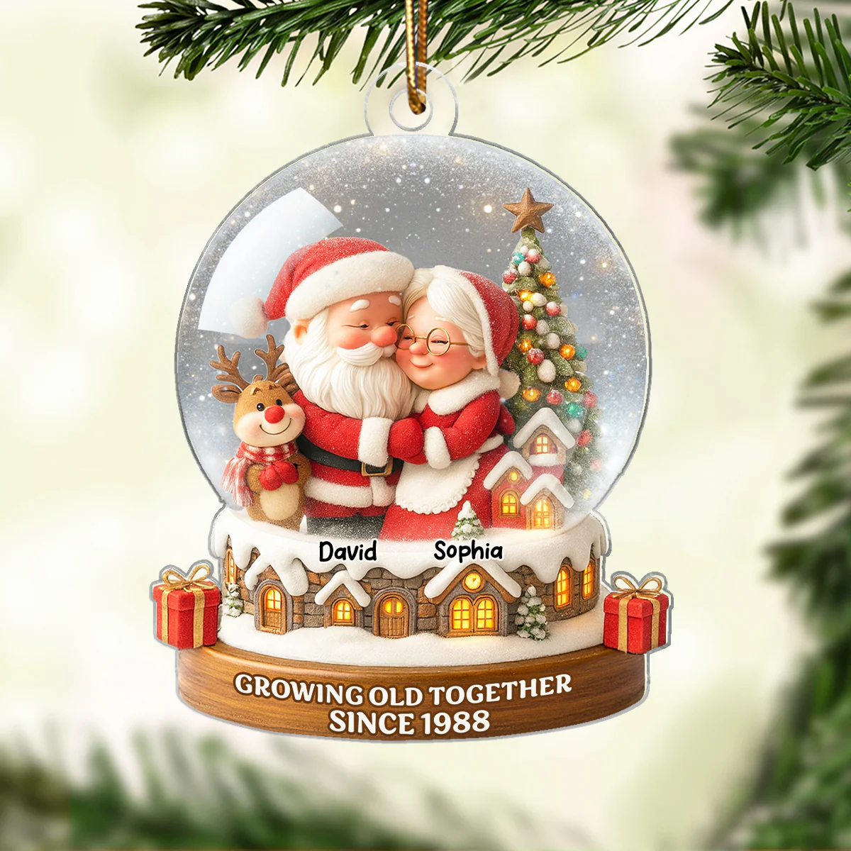 Snow Globe Santa Couple Growing Old Together Personalized Acrylic Ornament, 3D Effect, Christmas Gift for him, Gift for her - Image 7