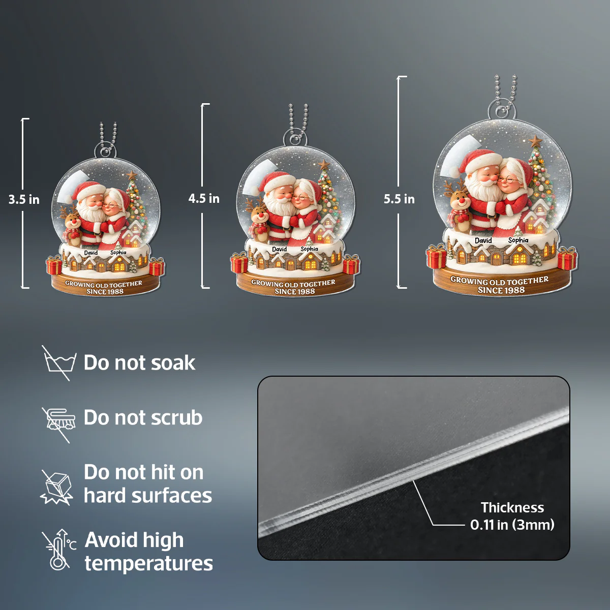 Snow Globe Santa Couple Growing Old Together Personalized Acrylic Ornament, 3D Effect, Christmas Gift for him, Gift for her - Image 9