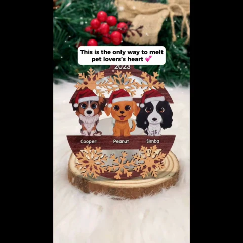 Snowflake Dogs Cats Christmas Sitting Personalized Wooden Ornament - Image 2