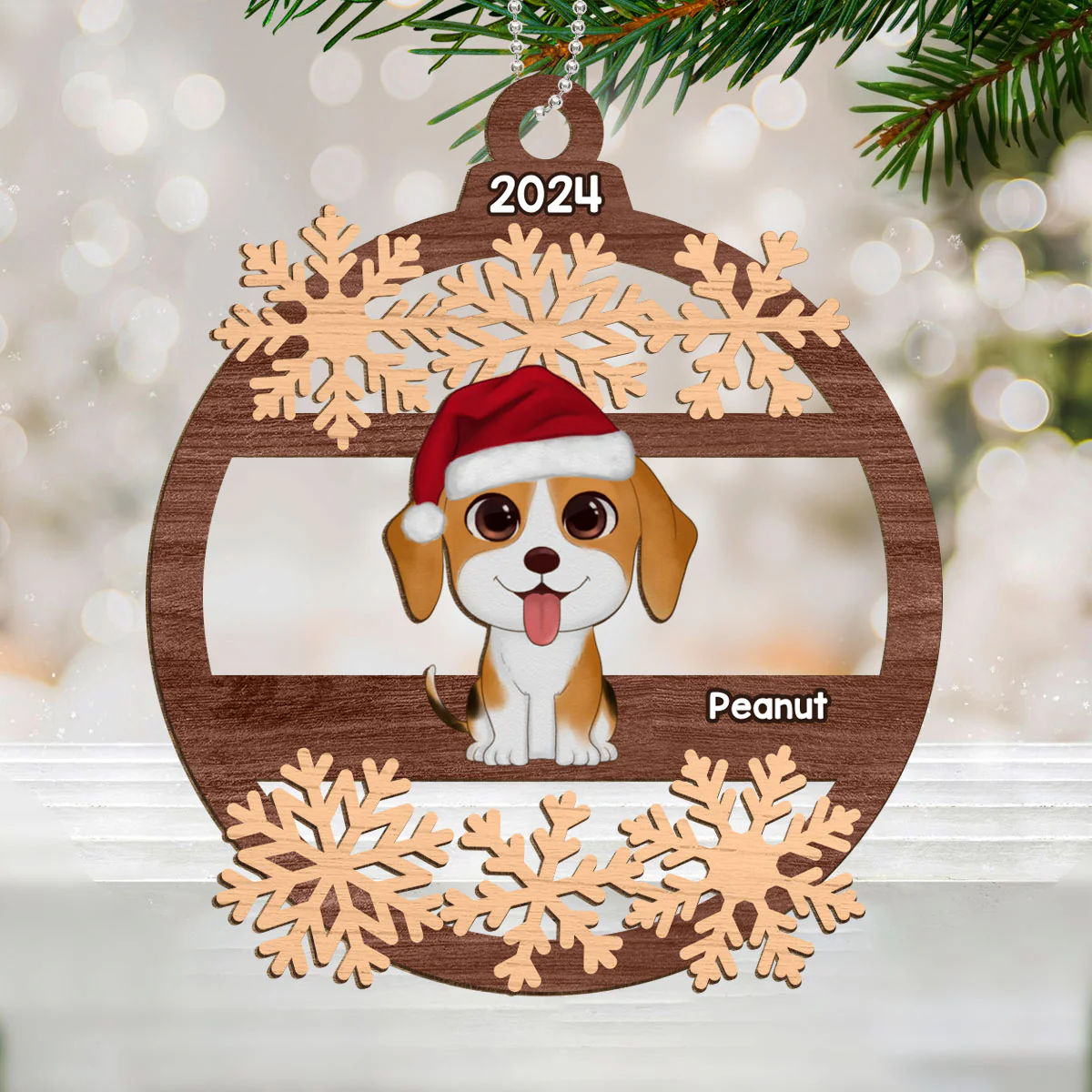 Snowflake Dogs Cats Christmas Sitting Personalized Wooden Ornament - Image 4