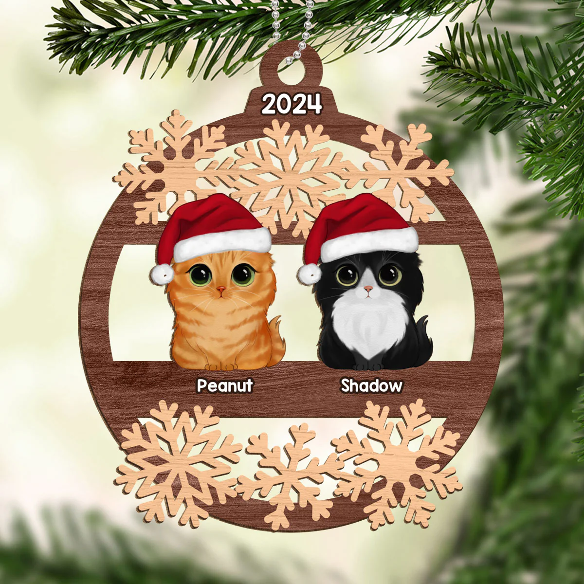 Snowflake Dogs Cats Christmas Sitting Personalized Wooden Ornament - Image 5