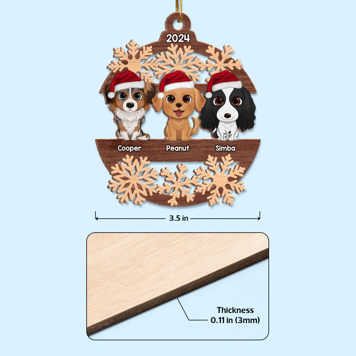 Snowflake Dogs Cats Christmas Sitting Personalized Wooden Ornament - Image 7