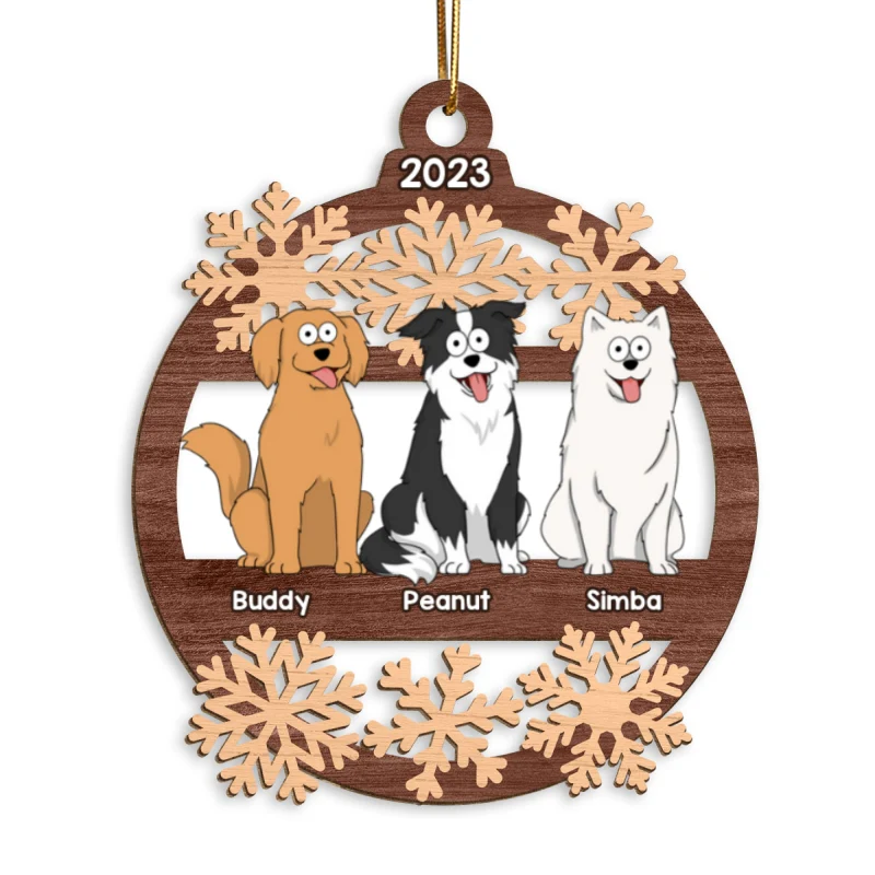 Snowflake Funny Cartoon Dogs Sitting Personalized Christmas Wooden Ornament - Image 5