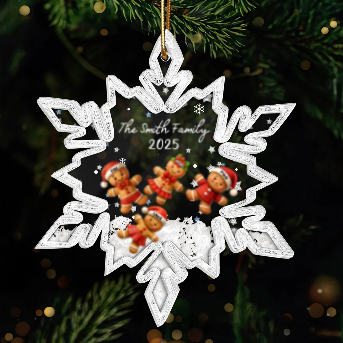 Snowflake Gingerbread Family - Personalized Shaker Ornament - Christmas Gift for Family - Image 6