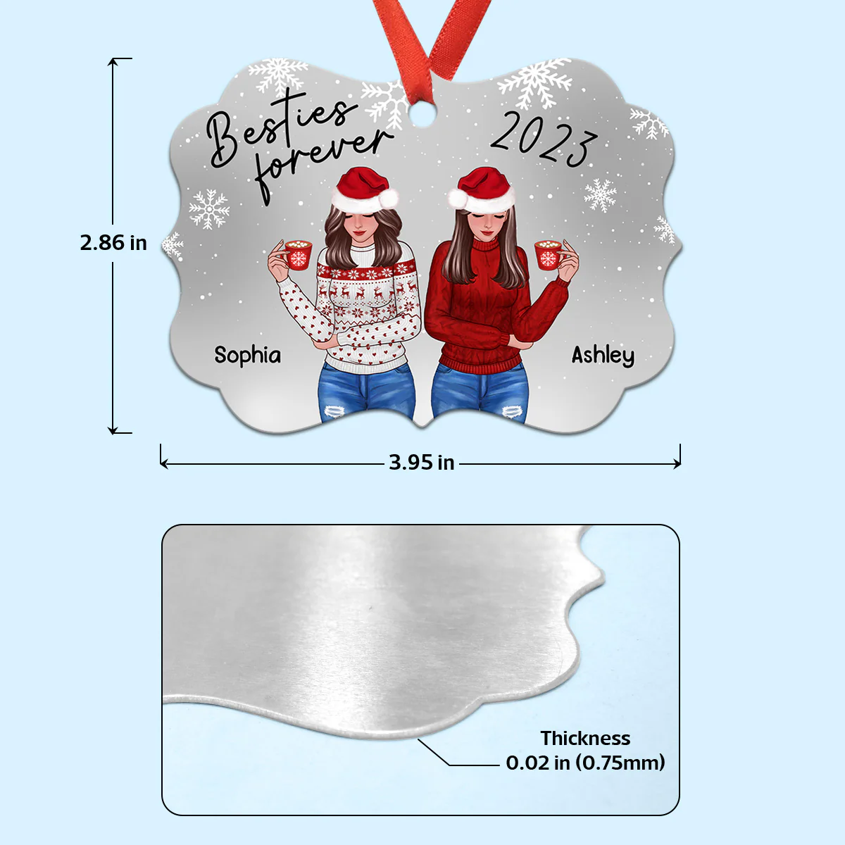 Snowflakes Front View Christmas Besties Personalized Christmas Ornament - Image 4