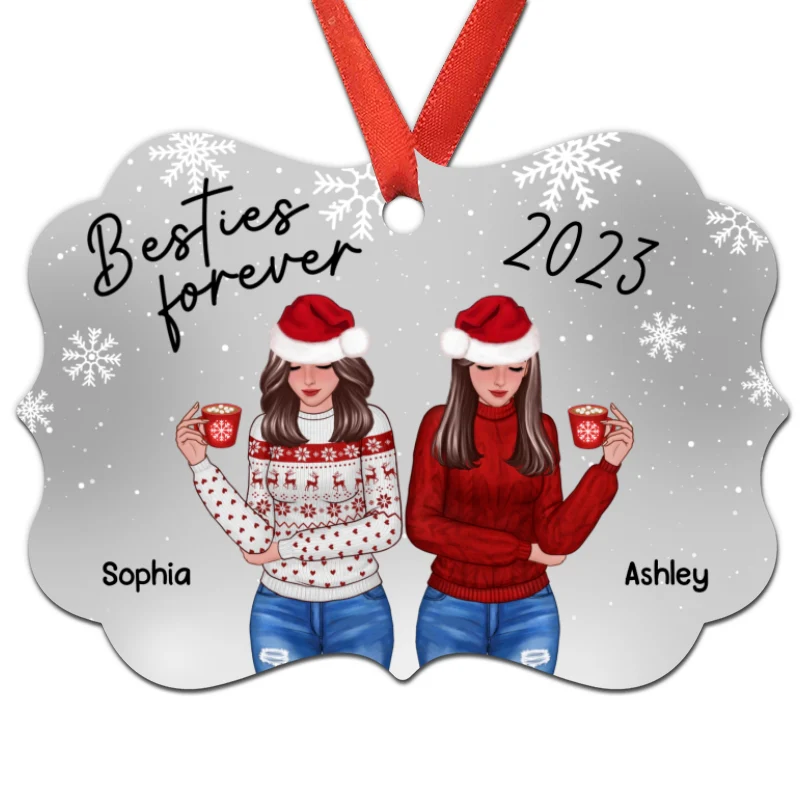 Snowflakes Front View Christmas Besties Personalized Christmas Ornament - Image 5