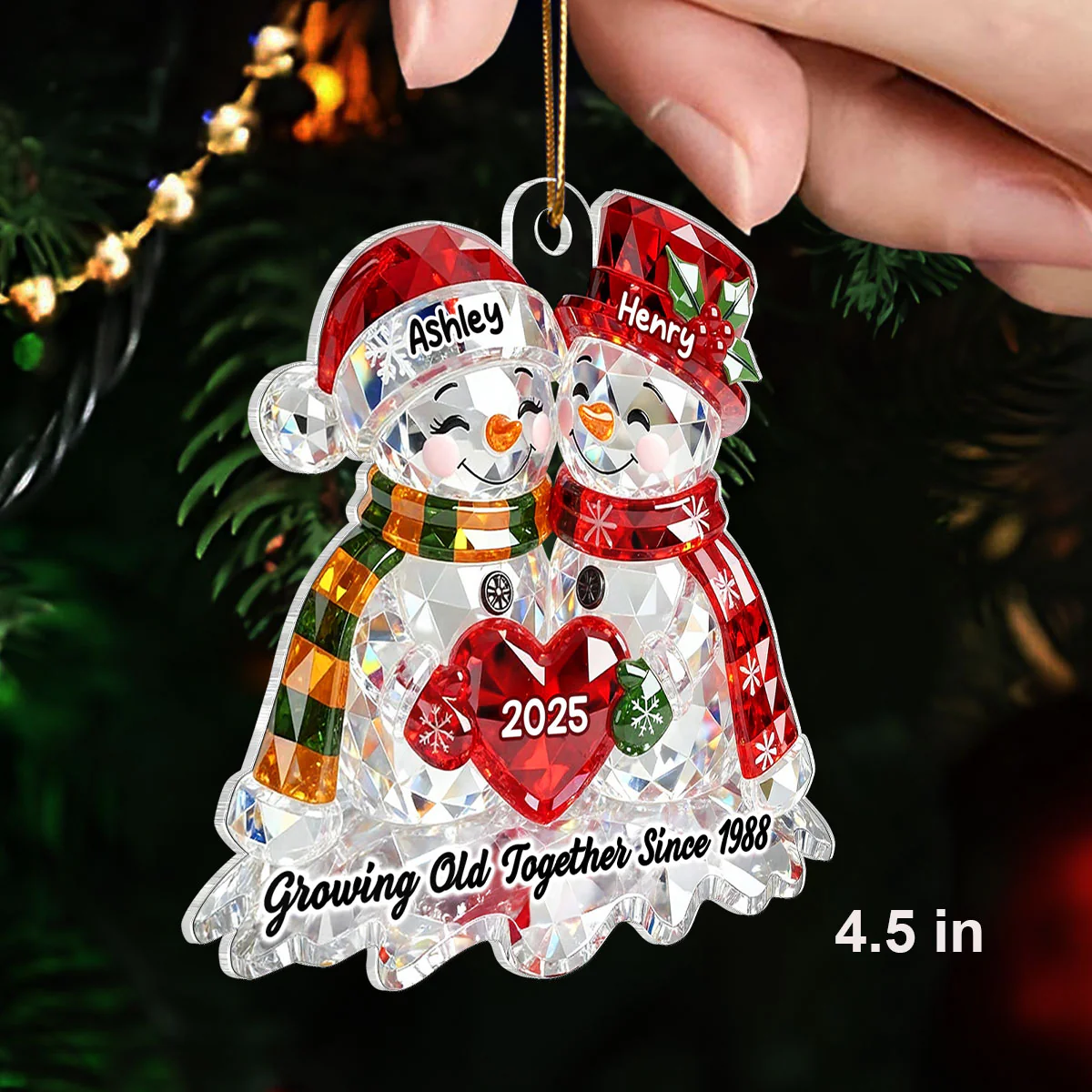 Snowman Couple 3D Crystal Effect - Personalized Acrylic Ornament - Christmas Gift for Couple - Image 2